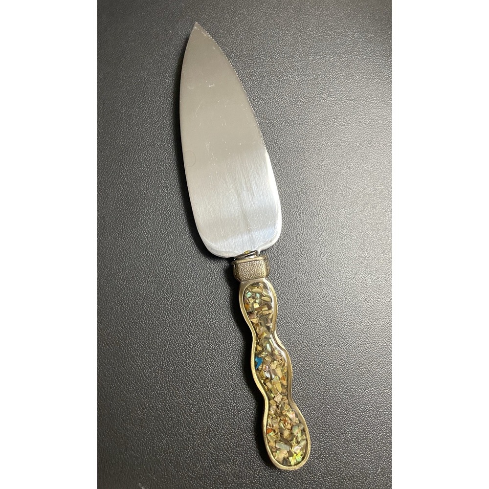 Ornate Cake Knife Jeweled Glittery Abalone Chips?‎ Handle by 2 Saints